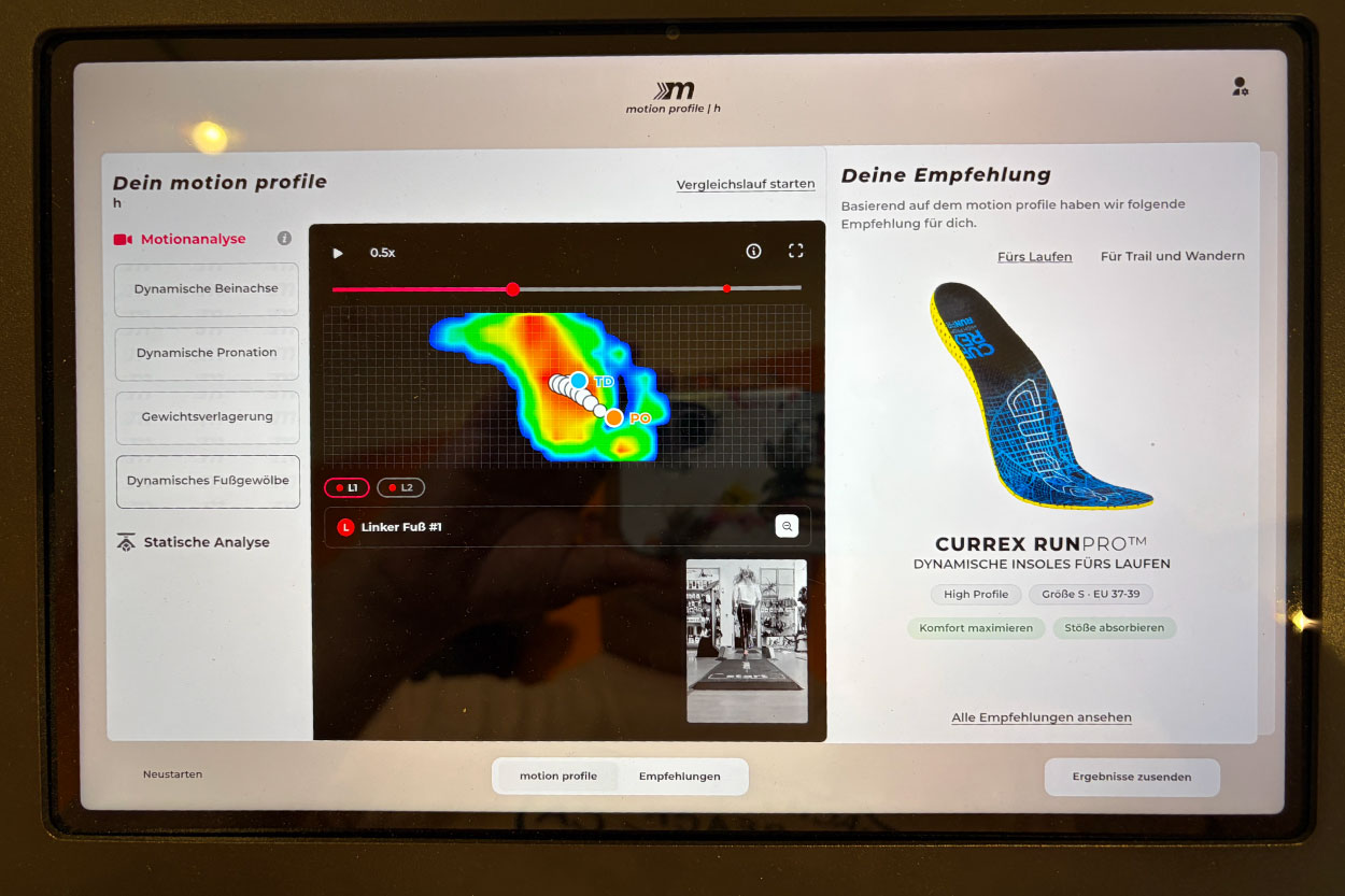 Auswertung der Currex motionlab Fußanalyse im Long Distance Laufladen